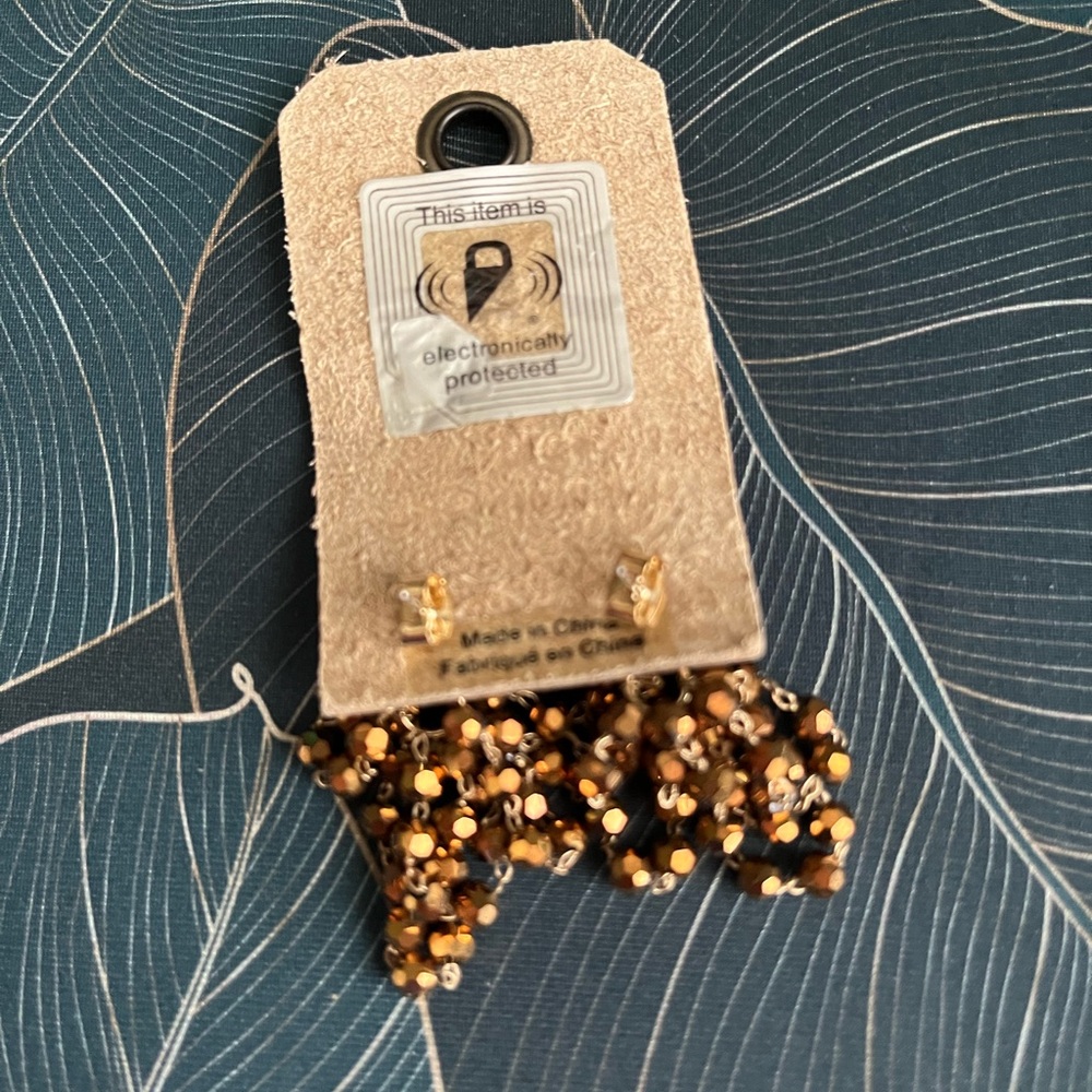 ANTHROPOLOGIE Waterfall Beaded Earrings Bronze Taupe - Picture 4 of 4